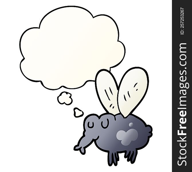 Cartoon Fly And Thought Bubble In Smooth Gradient Style