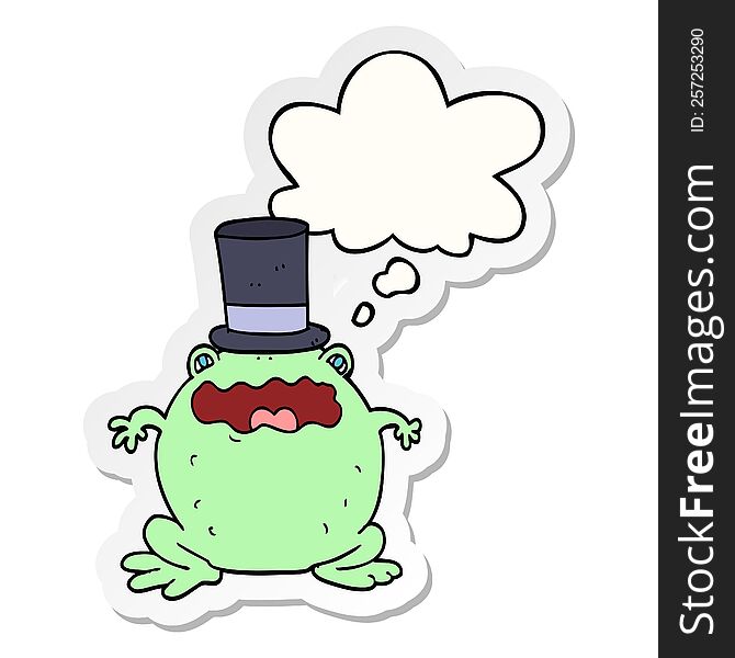 cartoon toad wearing top hat with thought bubble as a printed sticker