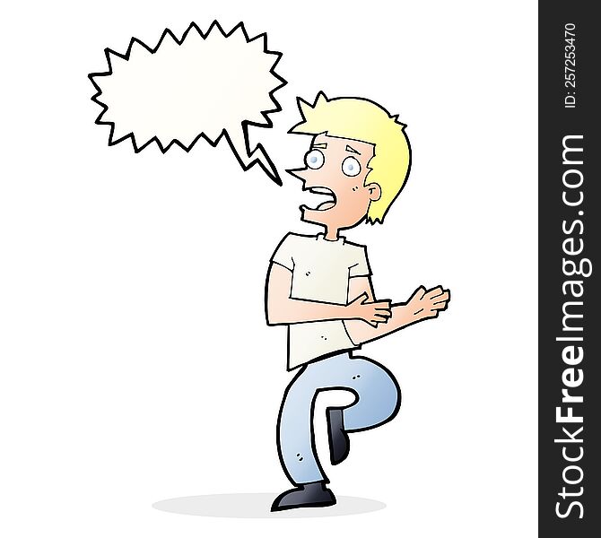 cartoon stressed out man with speech bubble