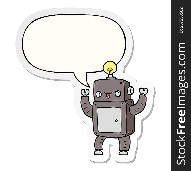 Cartoon Happy Robot And Speech Bubble Sticker