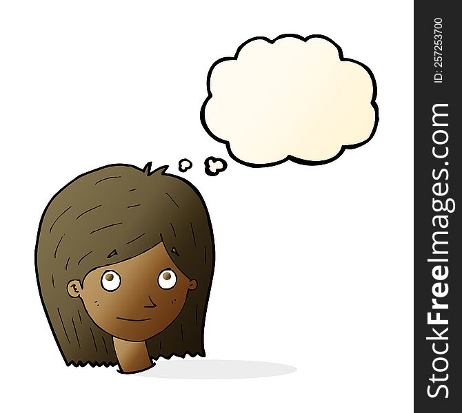 Cartoon Happy Female Face With Thought Bubble