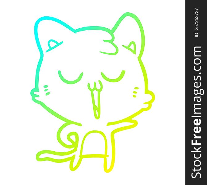 Cold Gradient Line Drawing Cartoon Cat Singing