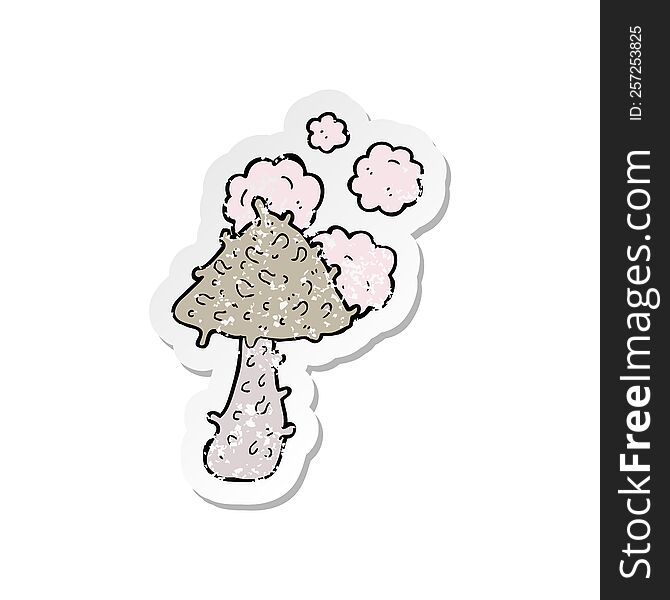 Retro Distressed Sticker Of A Cartoon Weird Mushroom