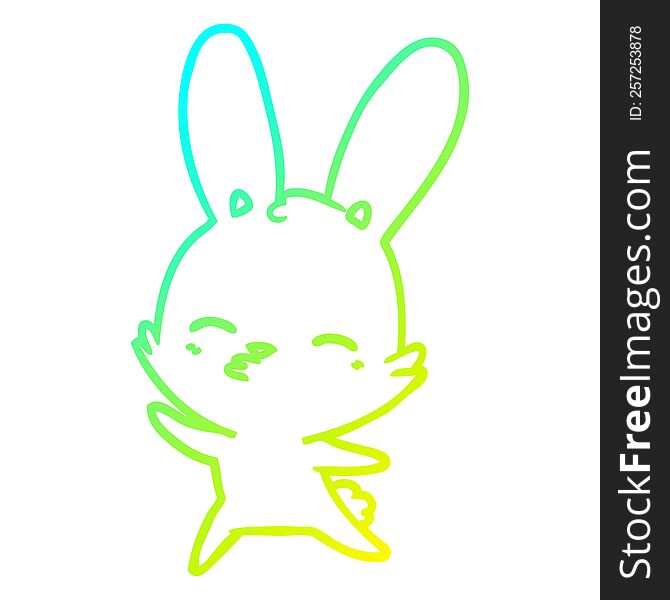Cold Gradient Line Drawing Curious Waving Bunny Cartoon