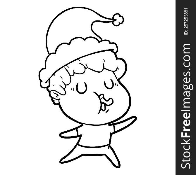 hand drawn line drawing of a man singing wearing santa hat