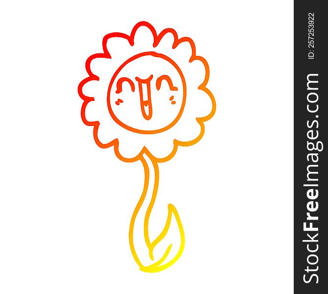warm gradient line drawing of a cartoon happy flower