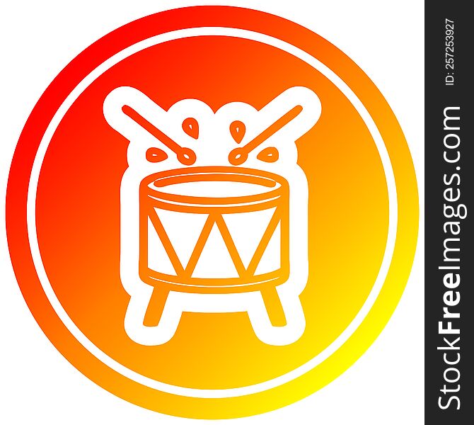 beating drum circular icon with warm gradient finish. beating drum circular icon with warm gradient finish