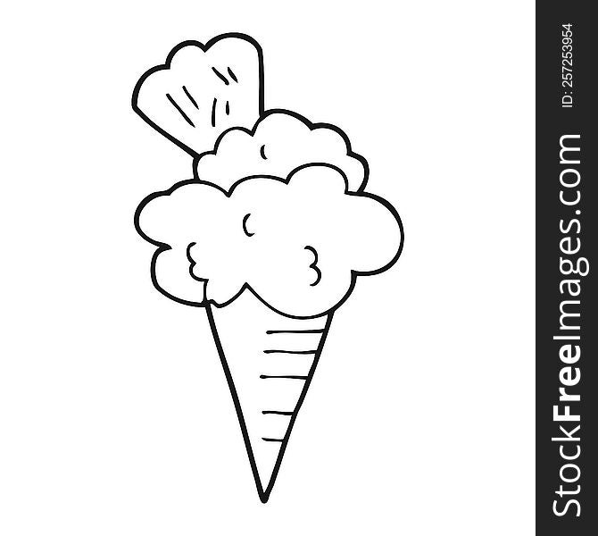 freehand drawn black and white cartoon ice cream