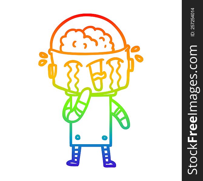 Rainbow Gradient Line Drawing Cartoon Crying Robot