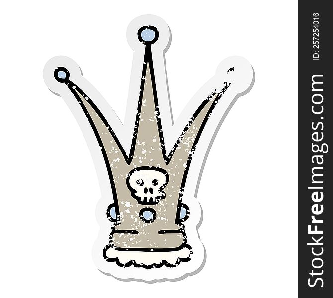distressed sticker of a quirky hand drawn cartoon death crown