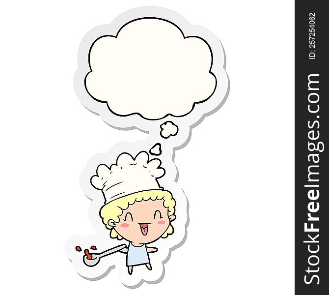 cartoon chef with thought bubble as a printed sticker