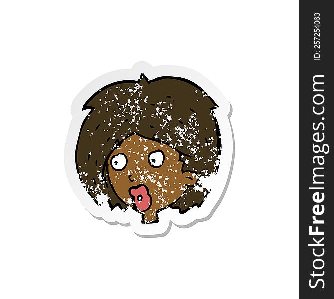retro distressed sticker of a cartoon woman looking