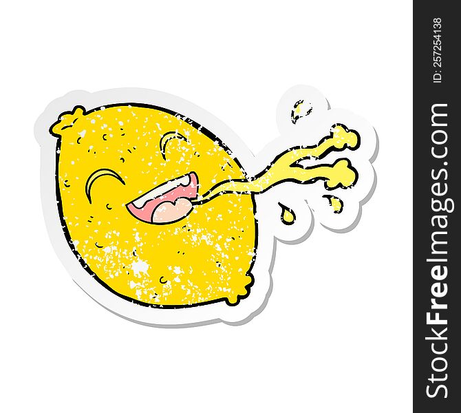 Distressed Sticker Of A Cartoon Squirting Lemon