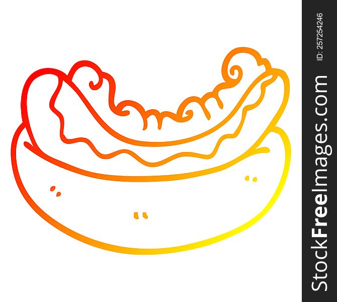 warm gradient line drawing of a cartoon hotdog