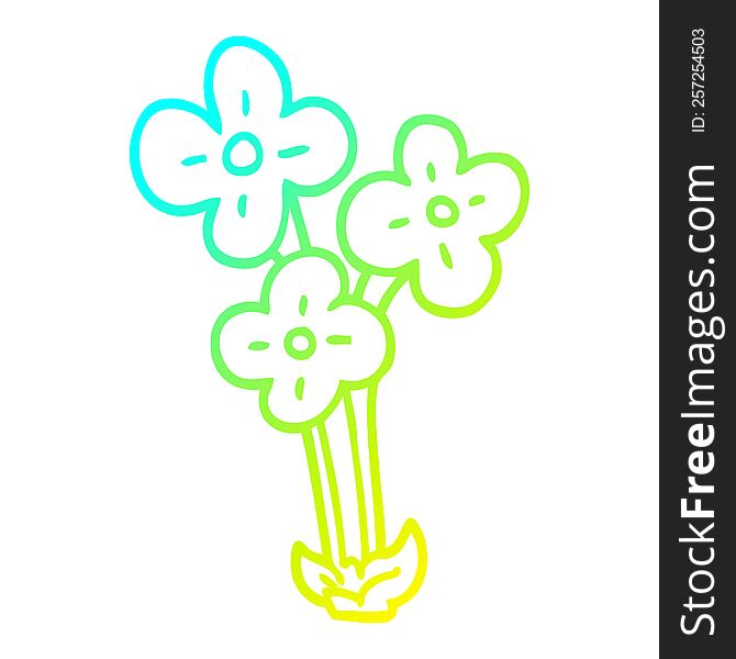 cold gradient line drawing cartoon bunch of flowers