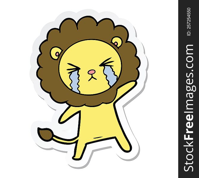 Sticker Of A Cartoon Crying Lion