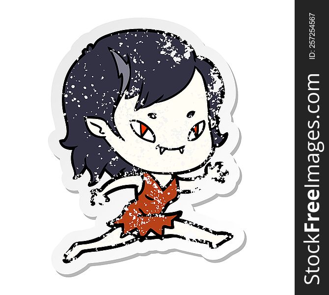 Distressed Sticker Of A Cartoon Friendly Vampire Girl Running