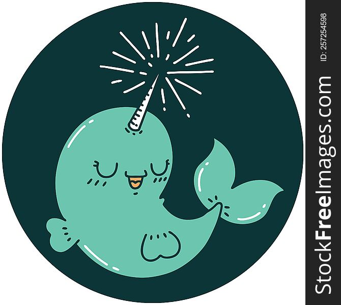 Icon Of Tattoo Style Happy Narwhal