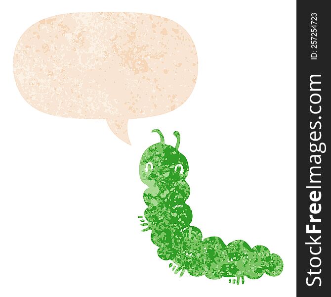 Cartoon Caterpillar And Speech Bubble In Retro Textured Style