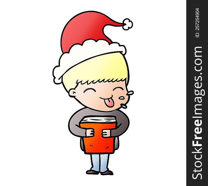 Gradient Cartoon Of A Boy Wearing Santa Hat
