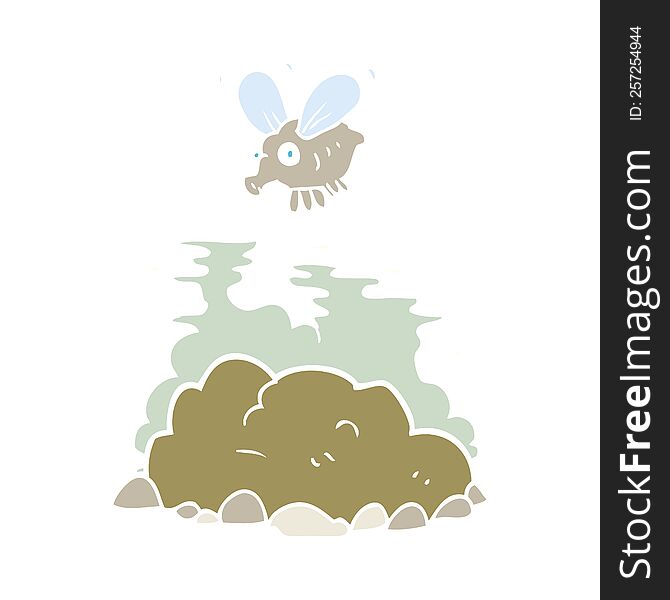 flat color illustration of fly and manure. flat color illustration of fly and manure