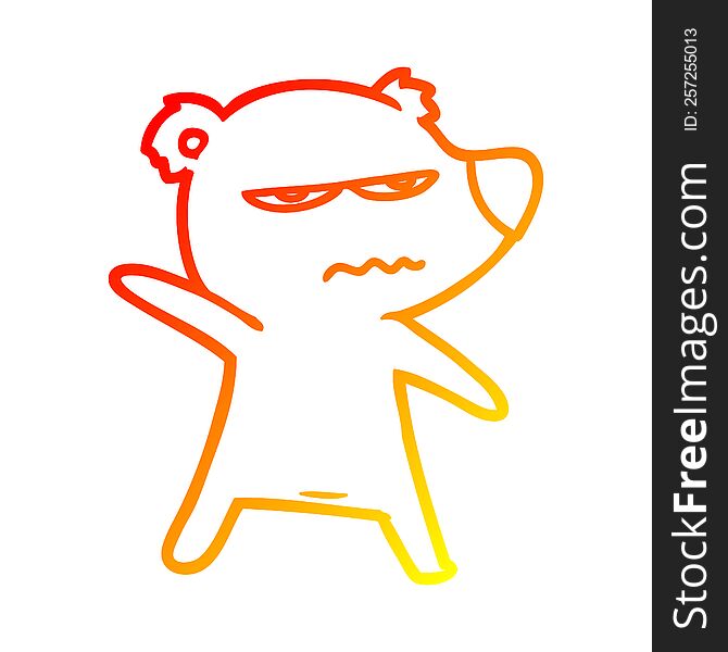 Warm Gradient Line Drawing Angry Bear Polar Cartoon Pointing