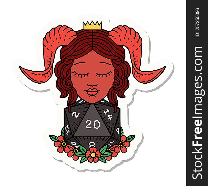 Tiefling With Natural Twenty D20 Dice Roll Sticker