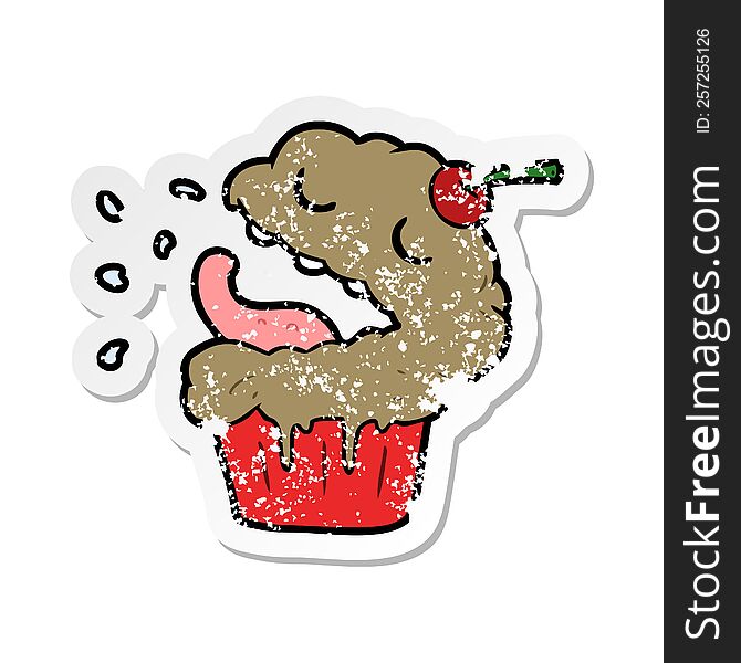 Distressed Sticker Of A Cartoon Cupcake