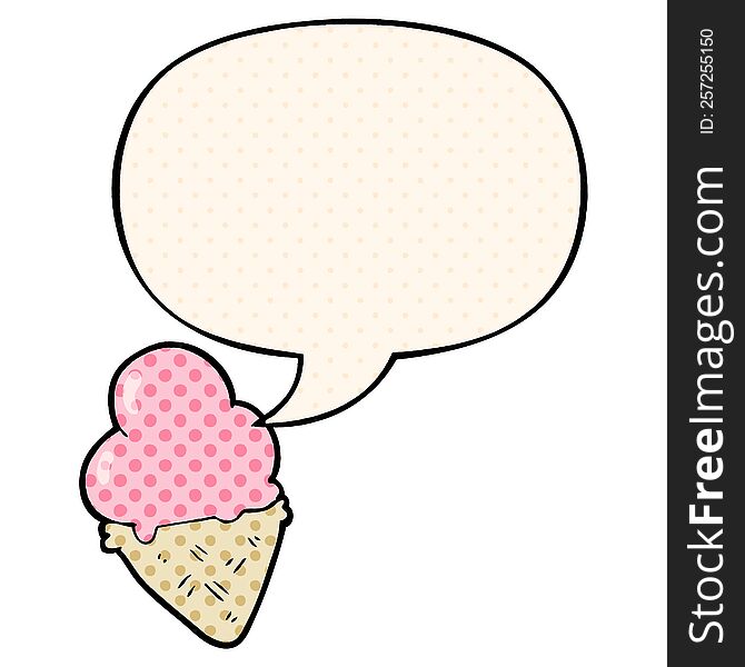 Cartoon Ice Cream And Speech Bubble In Comic Book Style