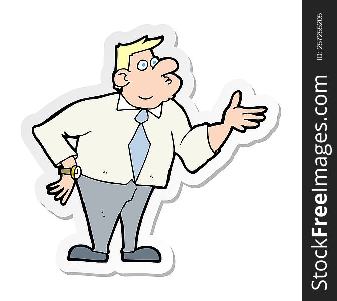 Sticker Of A Cartoon Businessman Asking Question