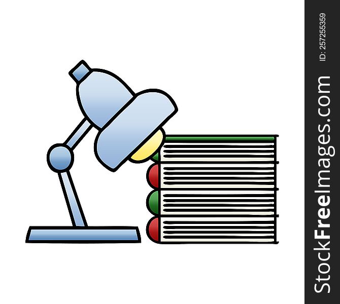 gradient shaded cartoon of a study books and lamp