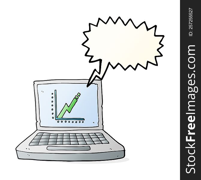 Speech Bubble Cartoon Laptop Computer With Business Graph