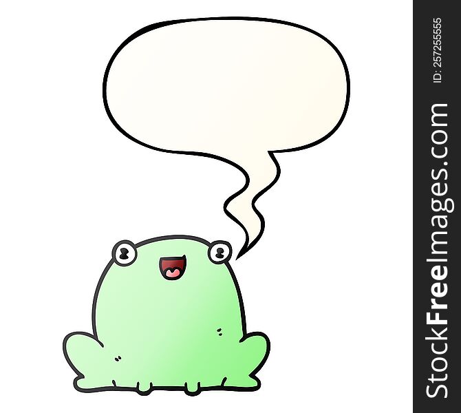 cute cartoon frog with speech bubble in smooth gradient style