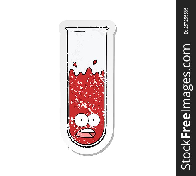 distressed sticker of a cartoon test tube