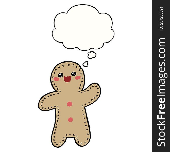 cartoon gingerbread man with thought bubble. cartoon gingerbread man with thought bubble