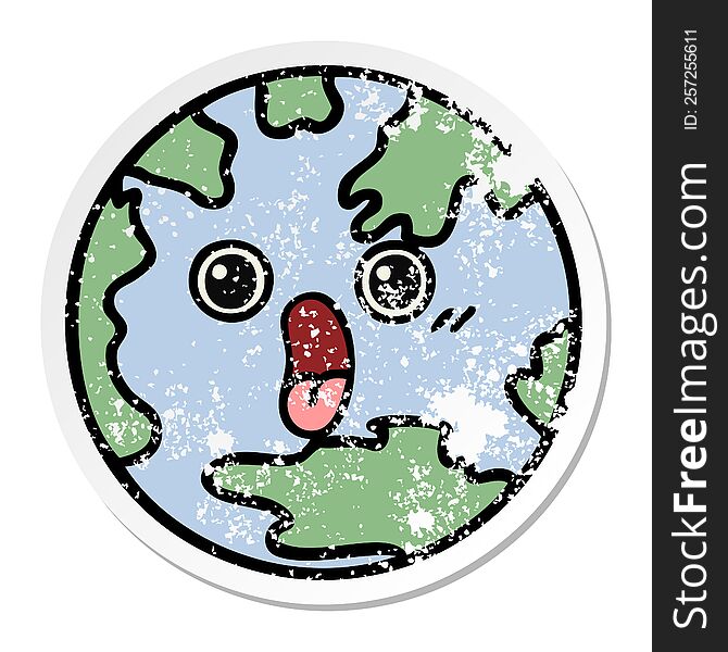 Distressed Sticker Of A Cute Cartoon Planet Earth