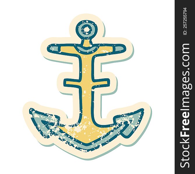 iconic distressed sticker tattoo style image of an anchor. iconic distressed sticker tattoo style image of an anchor