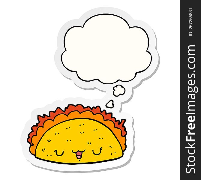 cartoon taco with thought bubble as a printed sticker