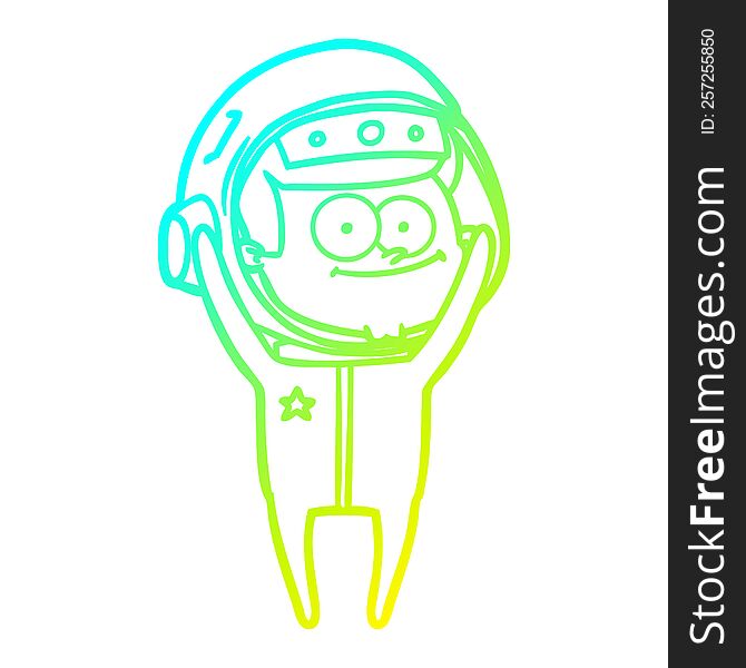 Cold Gradient Line Drawing Happy Astronaut Cartoon