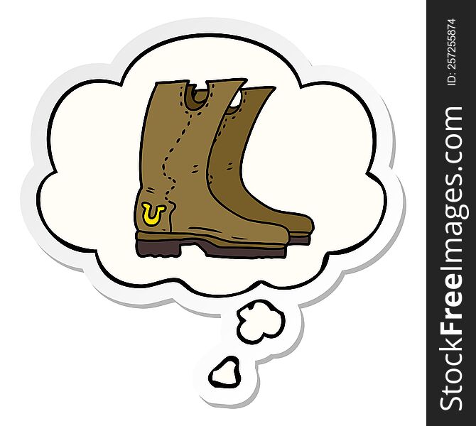 cartoon cowboy boots with thought bubble as a printed sticker