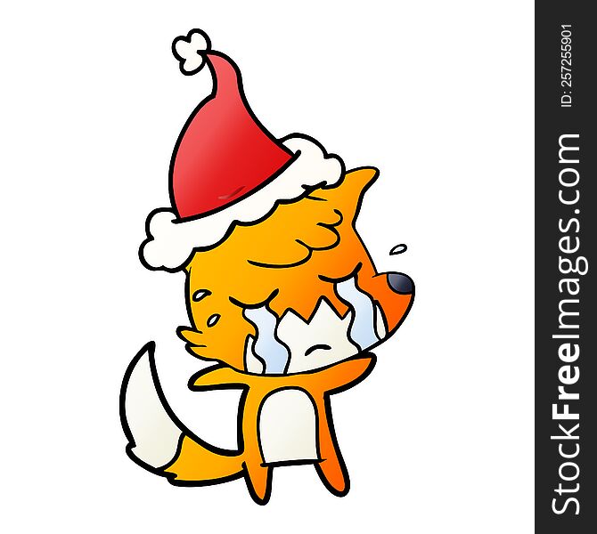 Crying Fox Gradient Cartoon Of A Wearing Santa Hat