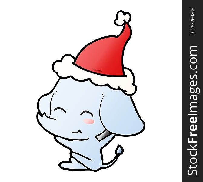 Cute Gradient Cartoon Of A Elephant Wearing Santa Hat