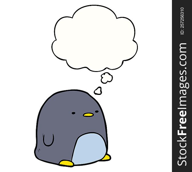 Cute Cartoon Penguin And Thought Bubble