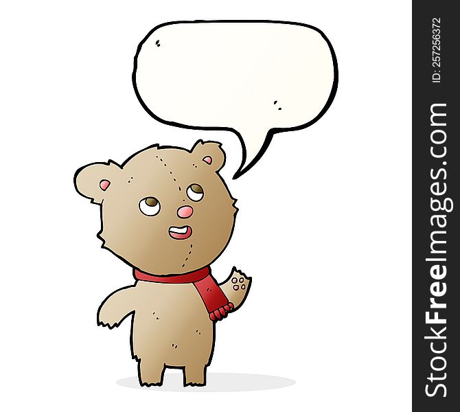 Cartoon Teddy Bear Wearing Scarf With Speech Bubble