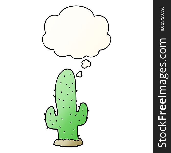 Cartoon Cactus And Thought Bubble In Smooth Gradient Style