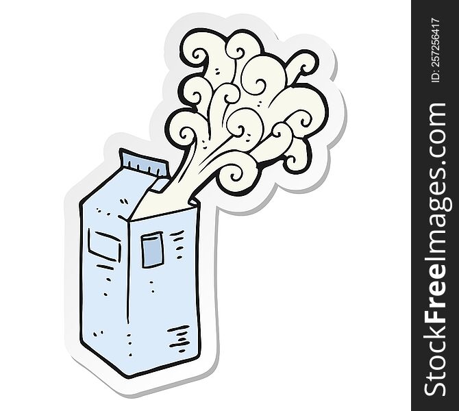 sticker of a cartoon milk carton exploding