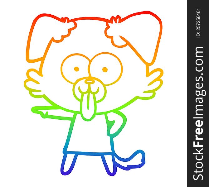 Rainbow Gradient Line Drawing Cartoon Dog With Tongue Sticking Out