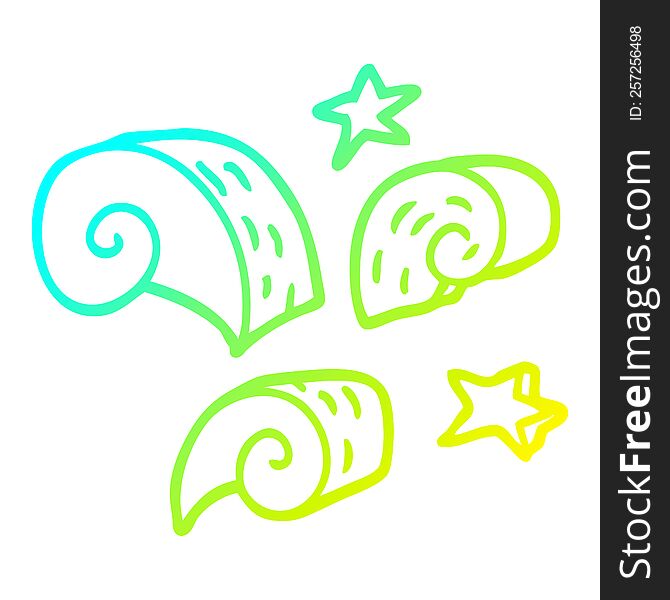 cold gradient line drawing of a cartoon swirl decorative elements