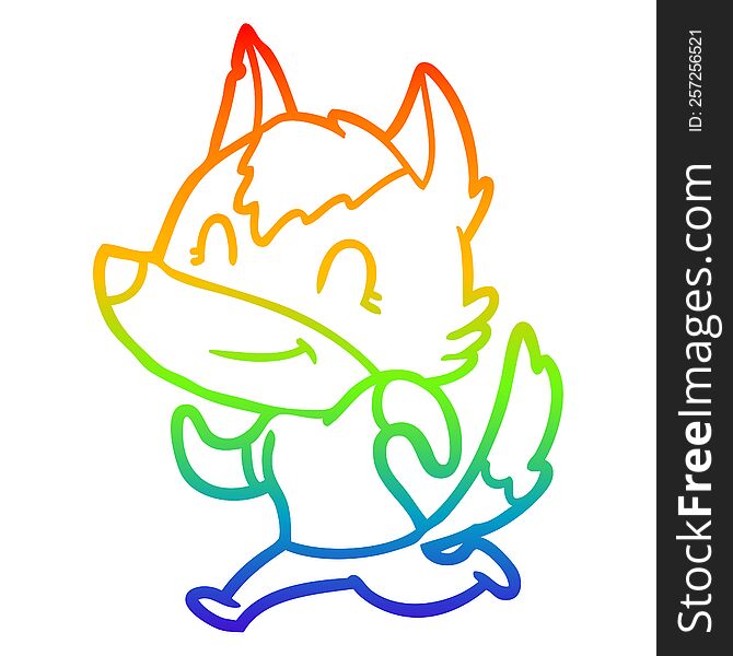 Rainbow Gradient Line Drawing Friendly Cartoon Wolf
