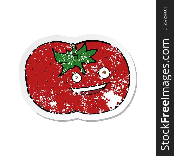 Retro Distressed Sticker Of A Cartoon Tomato